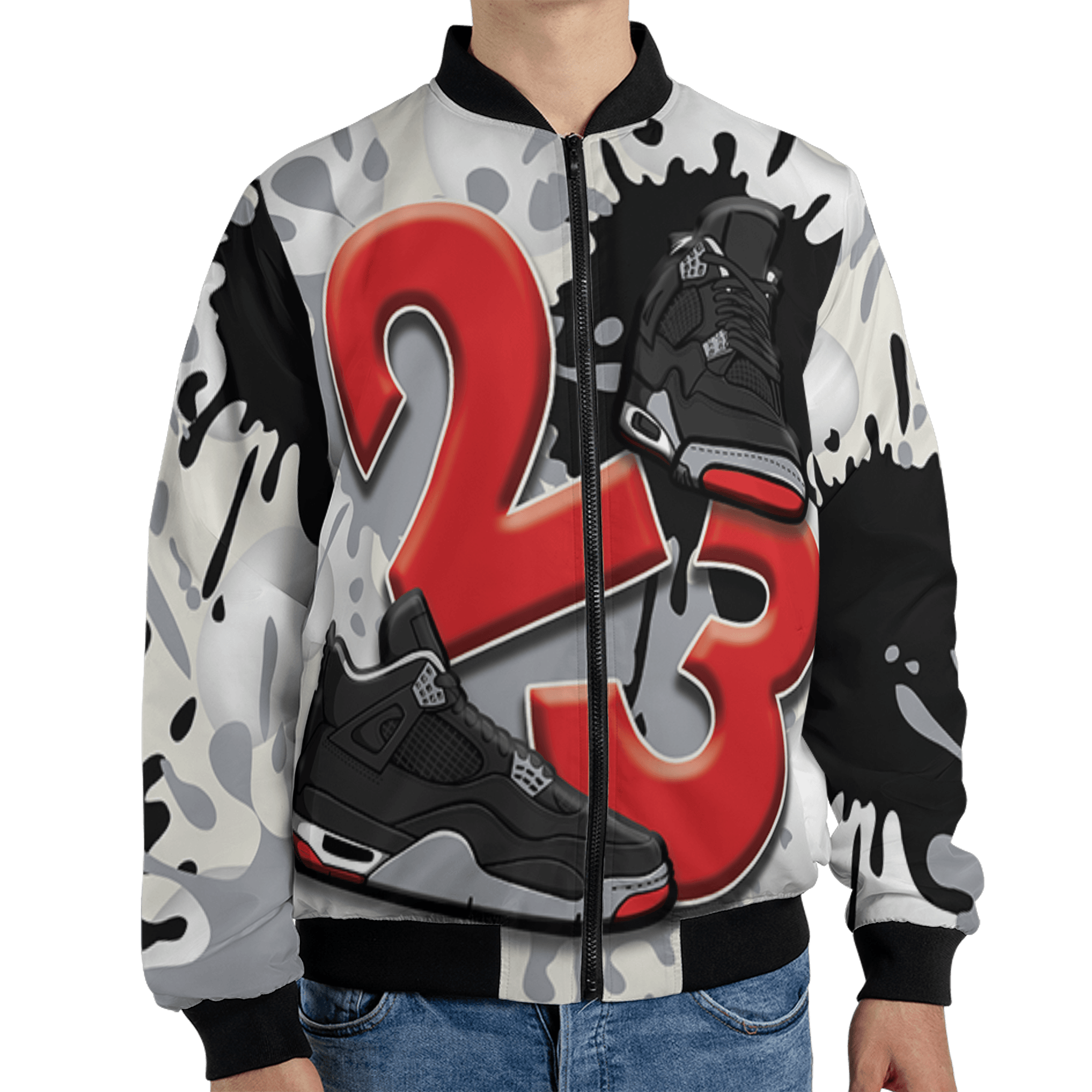Bred Reimagined 4s Jacket Match Number 23 Paint White Monochrome Ball 3D All-Over Print - NastyJamz