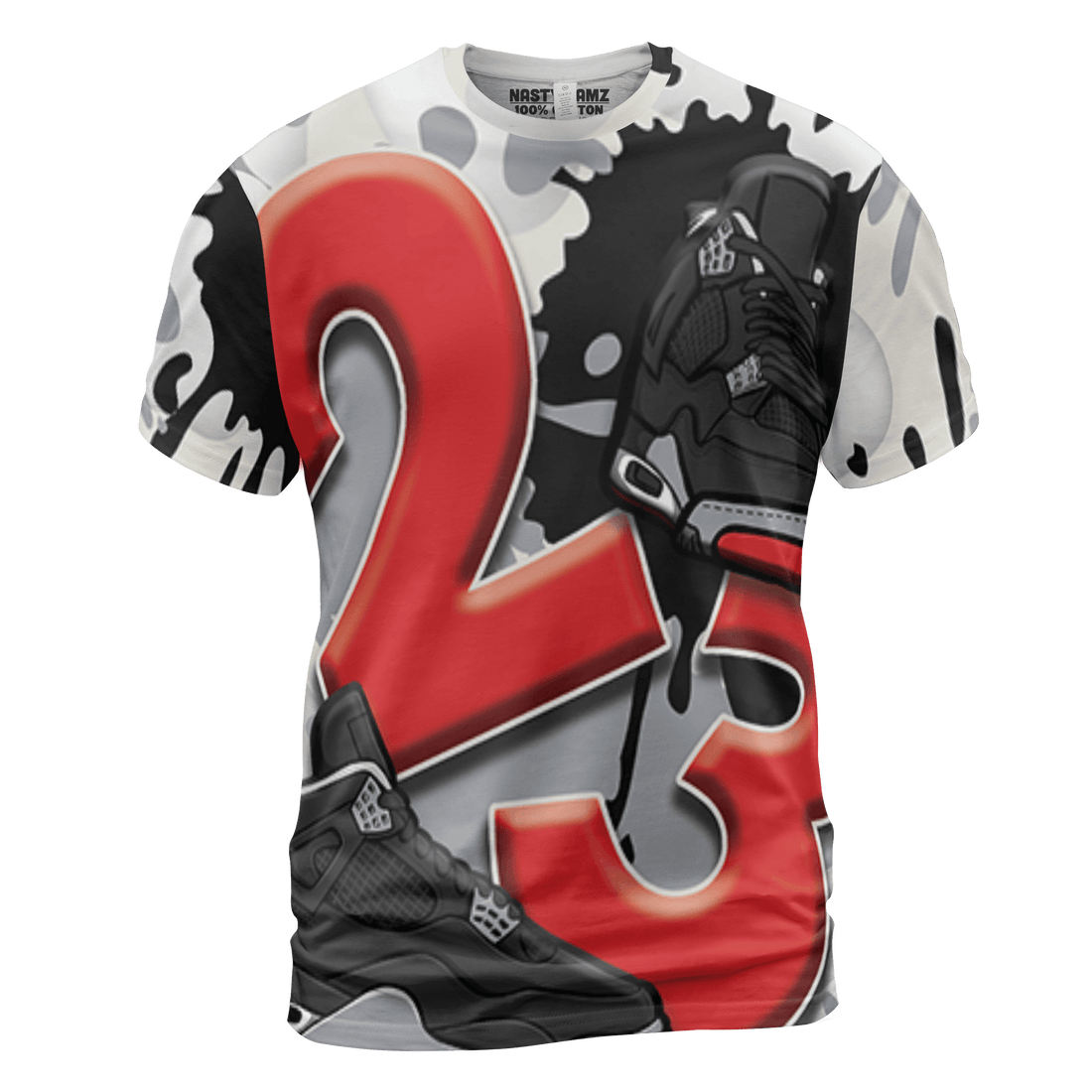 Bred Reimagined 4s T Shirt Match Number 23 Paint White Monochrome Ball 3D All-Over Print - NastyJamz