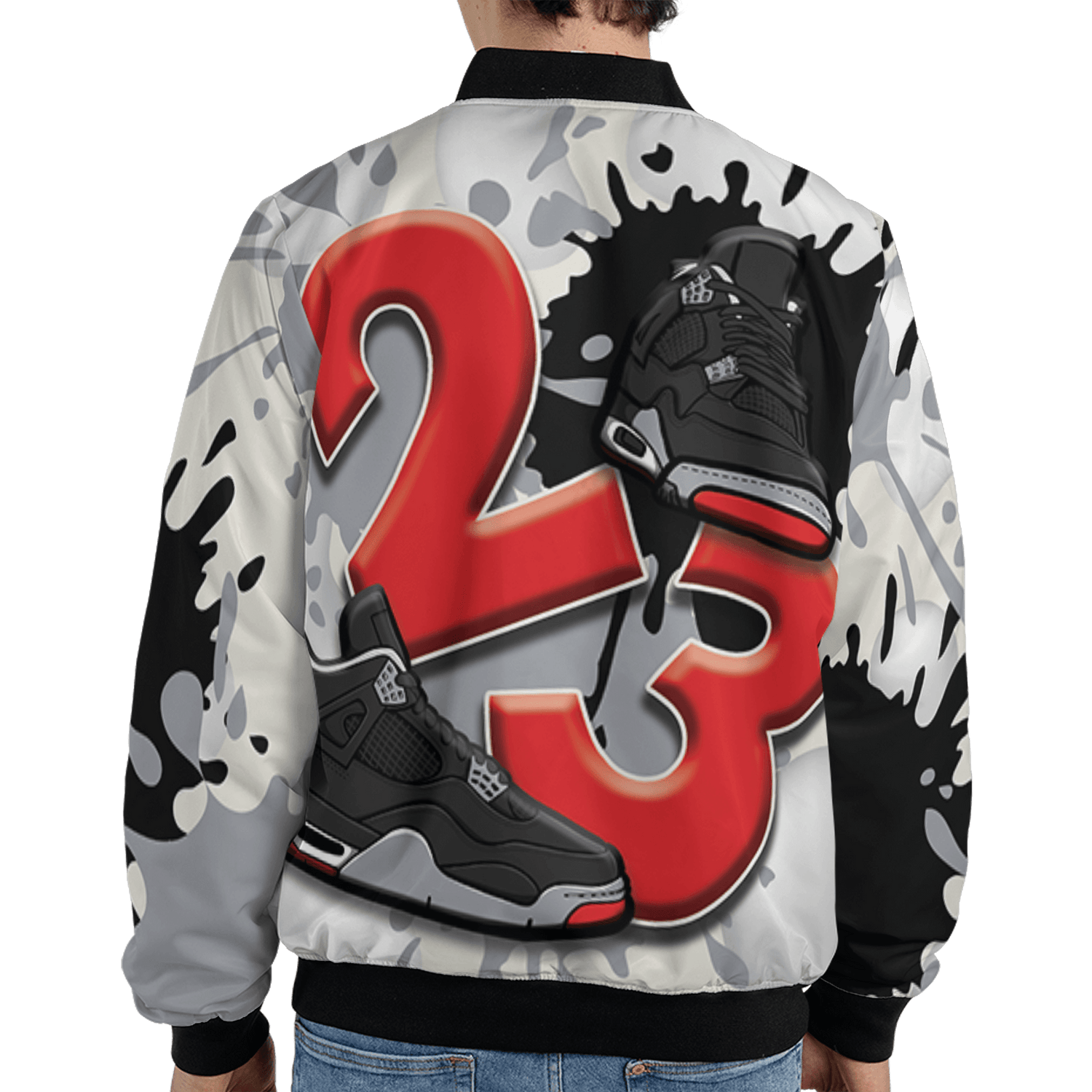 Bred Reimagined 4s Jacket Match Number 23 Paint White Monochrome Ball 3D All-Over Print - NastyJamz