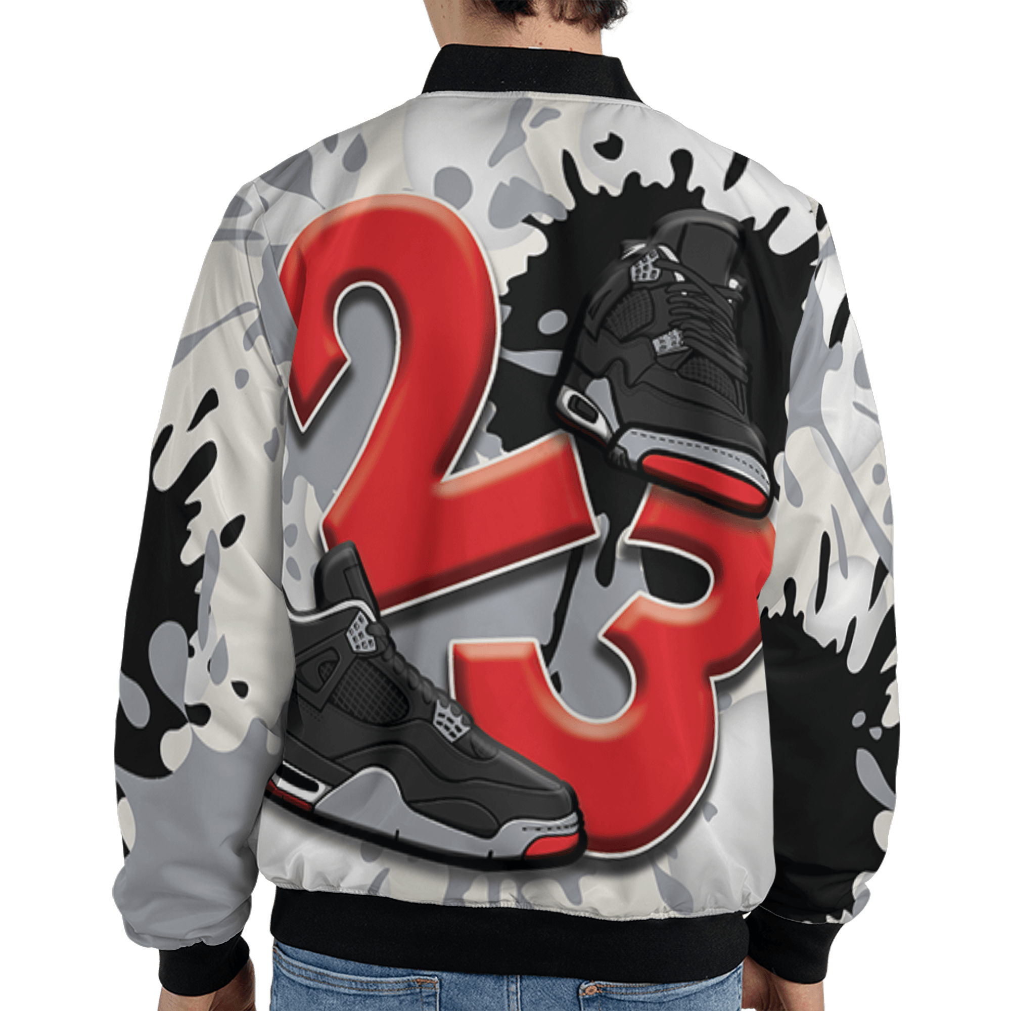 Bred Reimagined 4s Jacket Match Number 23 Paint White Monochrome Ball 3D All-Over Print - NastyJamz