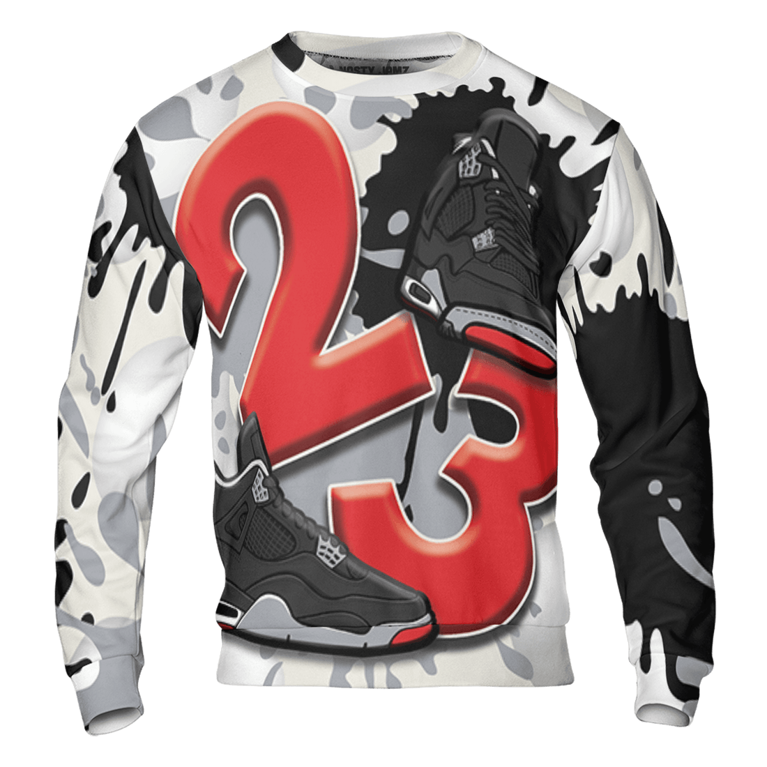 Bred Reimagined 4s Sweatshirt Match Number 23 Paint White Monochrome Ball 3D All-Over Print - NastyJamz