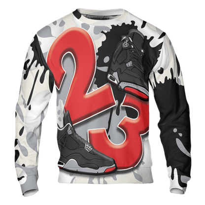 Bred Reimagined 4s Sweatshirt Match Number 23 Paint White Monochrome Ball 3D All-Over Print - NastyJamz