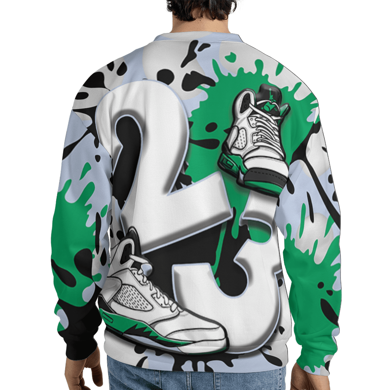Lucky Green 5s Sweatshirt Match Number 23 Paint White Monochrome Ball 3D All-Over Print - NastyJamz