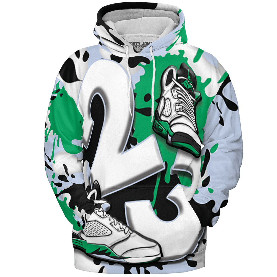 Lucky Green 5s Hoodie Match Number 23 Paint White Monochrome Ball 3D All-Over Print - NastyJamz