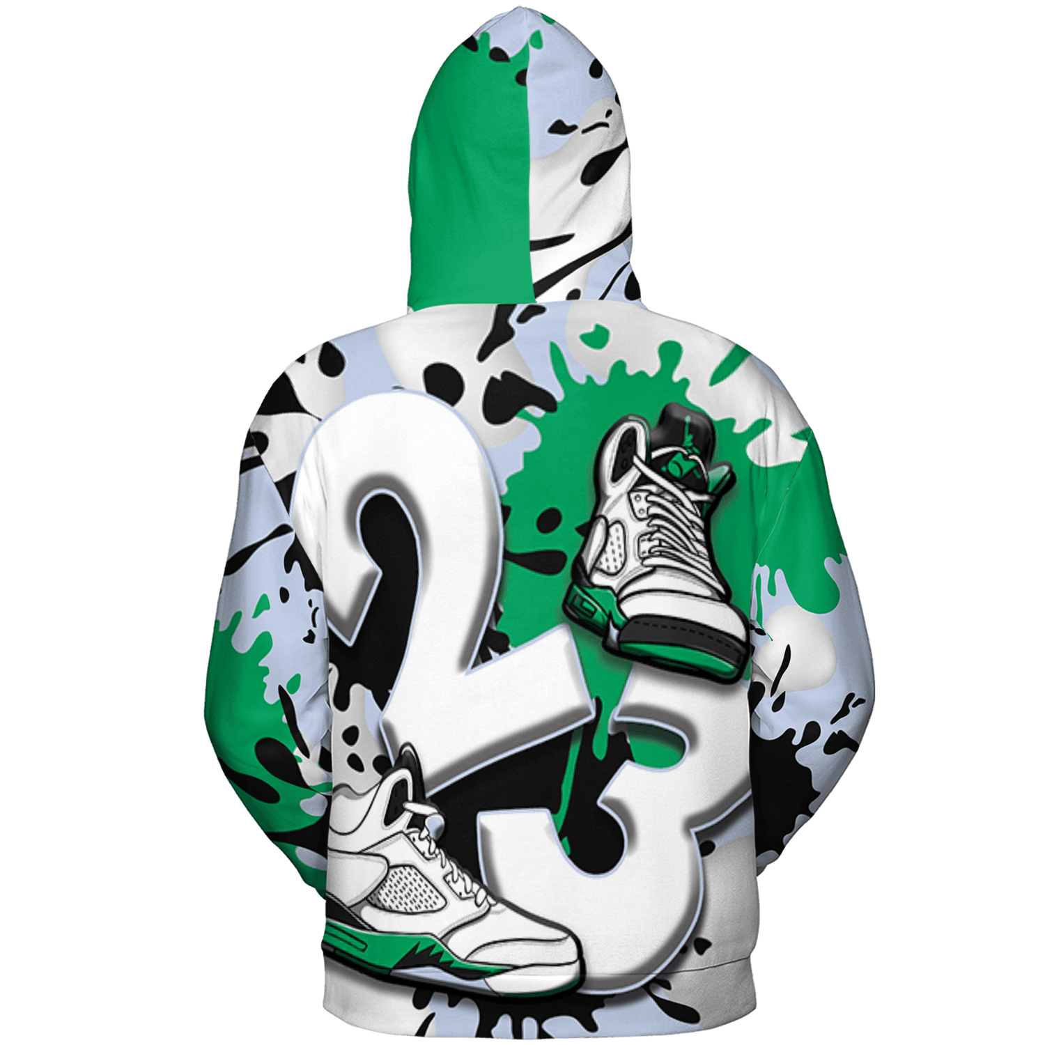 Lucky Green 5s Hoodie Match Number 23 Paint White Monochrome Ball 3D All-Over Print - NastyJamz