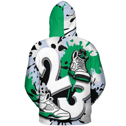 Lucky Green 5s Hoodie Match Number 23 Paint White Monochrome Ball 3D All-Over Print - NastyJamz