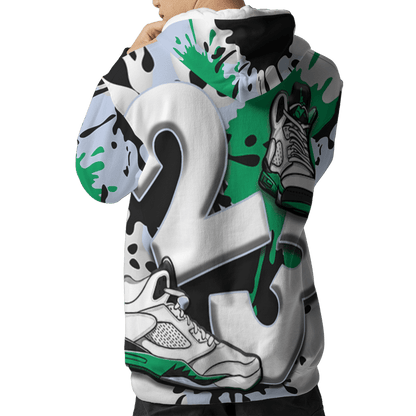 Lucky Green 5s Hoodie Match Number 23 Paint White Monochrome Ball 3D All-Over Print - NastyJamz