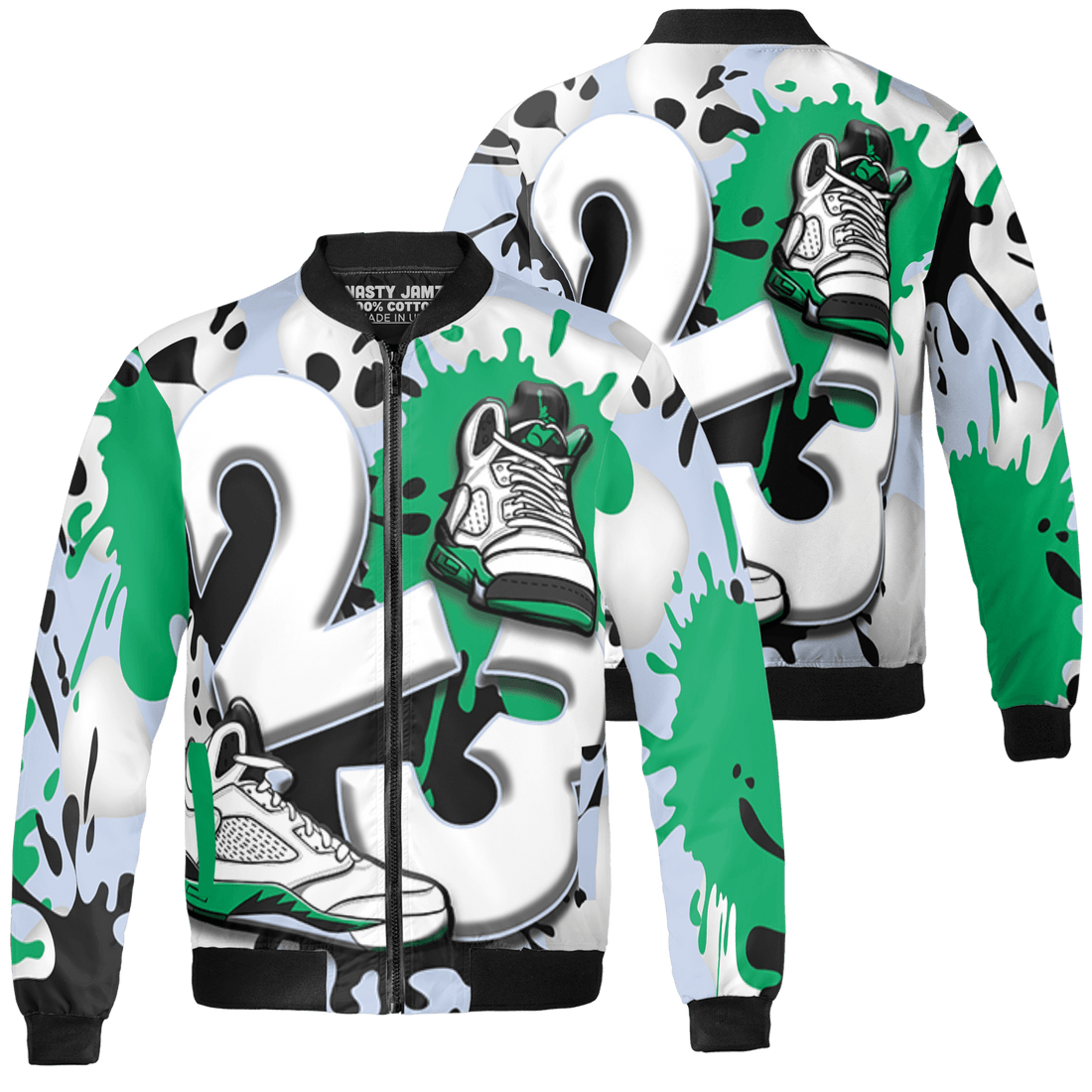 Lucky Green 5s Jacket Match Number 23 Paint White Monochrome Ball 3D All-Over Print - NastyJamz