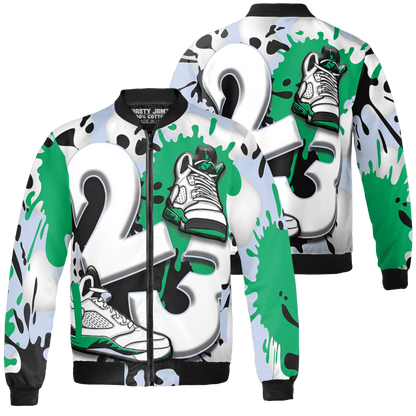 Lucky Green 5s Jacket Match Number 23 Paint White Monochrome Ball 3D All-Over Print - NastyJamz