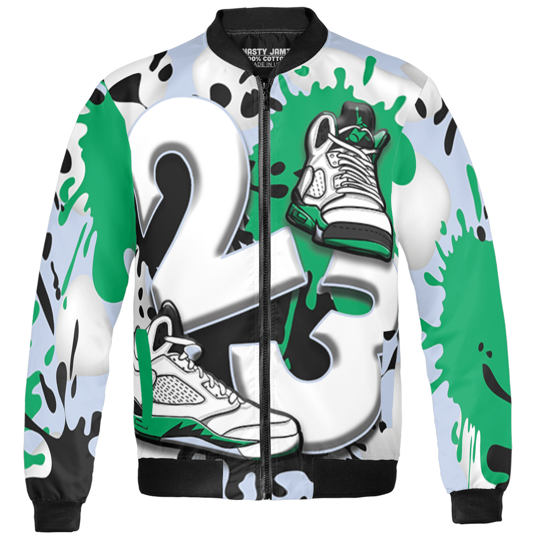 Lucky Green 5s Jacket Match Number 23 Paint White Monochrome Ball 3D All-Over Print - NastyJamz