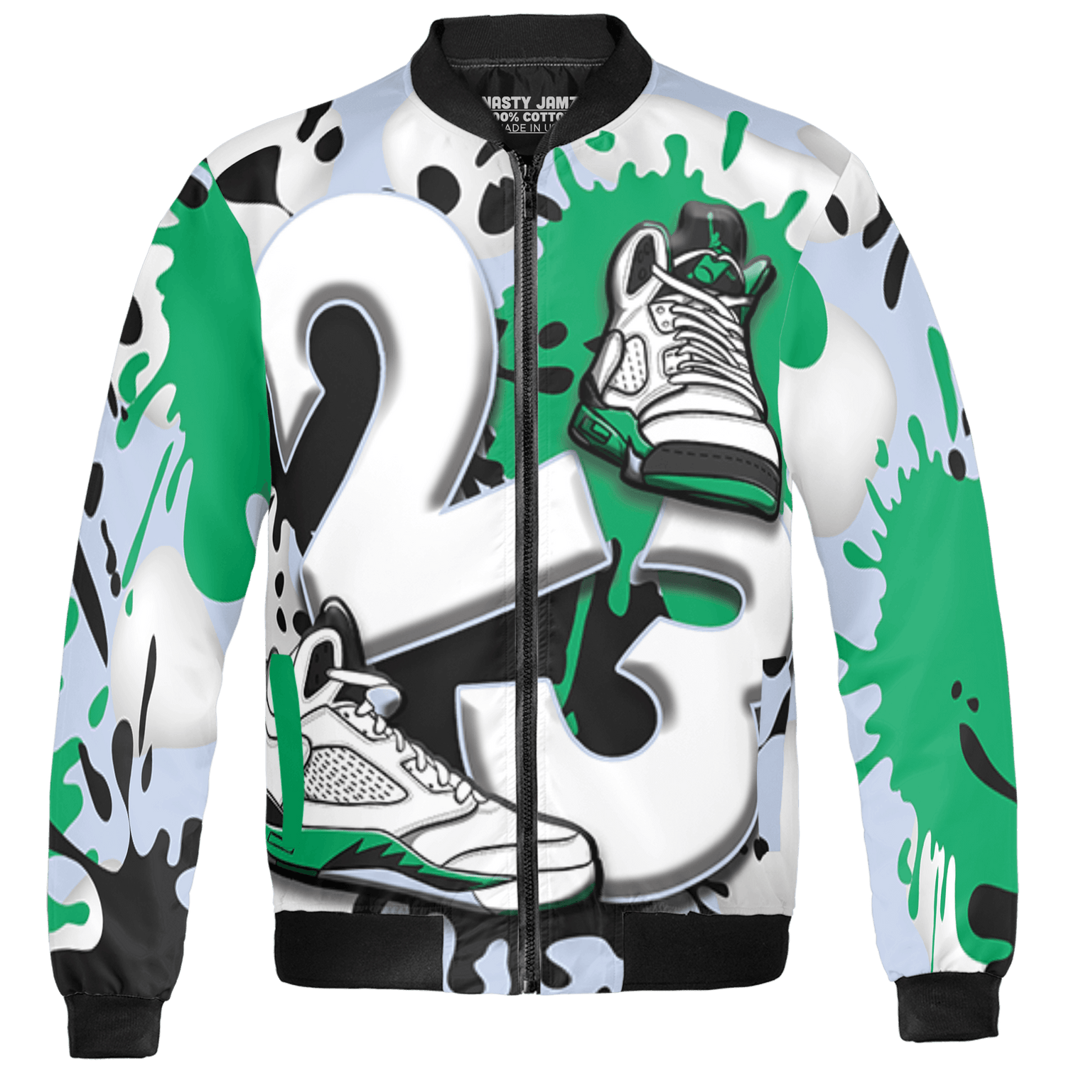 Lucky Green 5s Jacket Match Number 23 Paint White Monochrome Ball 3D All-Over Print - NastyJamz