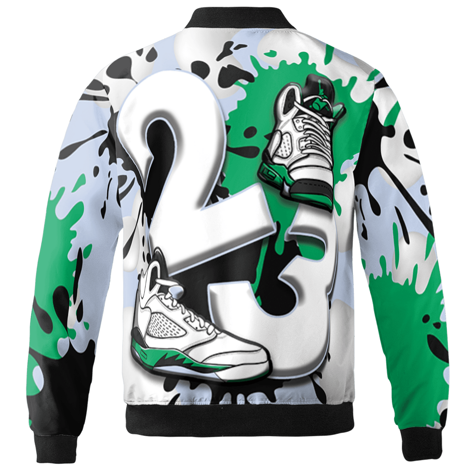 Lucky Green 5s Jacket Match Number 23 Paint White Monochrome Ball 3D All-Over Print - NastyJamz