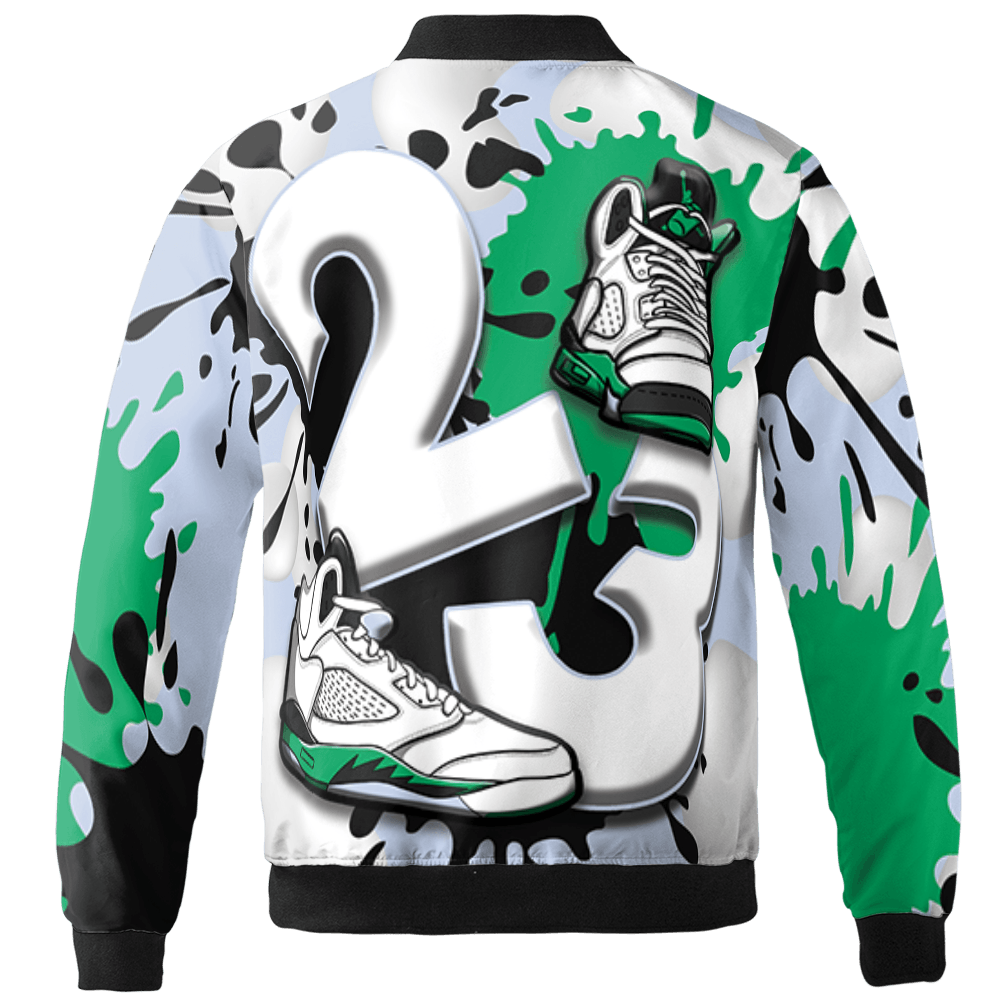 Lucky Green 5s Jacket Match Number 23 Paint White Monochrome Ball 3D All-Over Print - NastyJamz