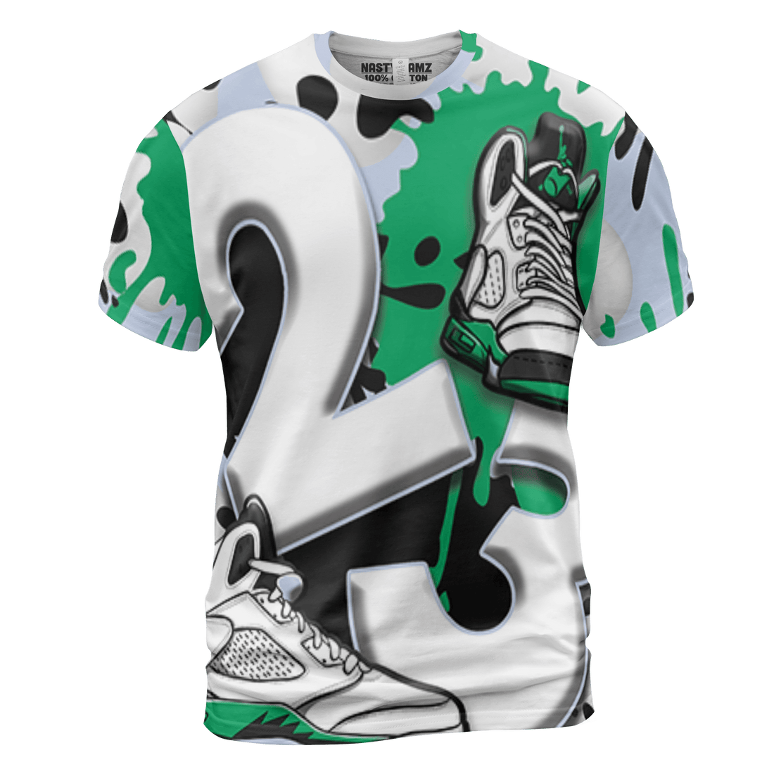 Lucky Green 5s T Shirt Match Number 23 Paint White Monochrome Ball 3D All-Over Print - NastyJamz