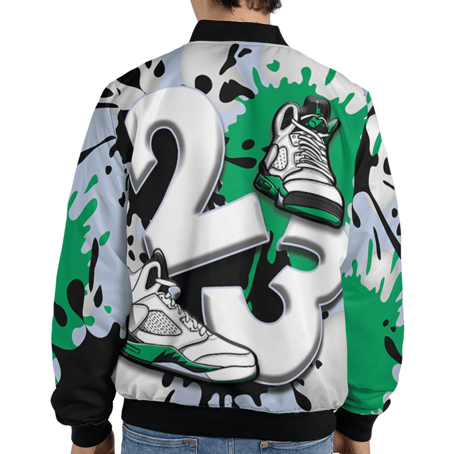 Lucky Green 5s Jacket Match Number 23 Paint White Monochrome Ball 3D All-Over Print - NastyJamz