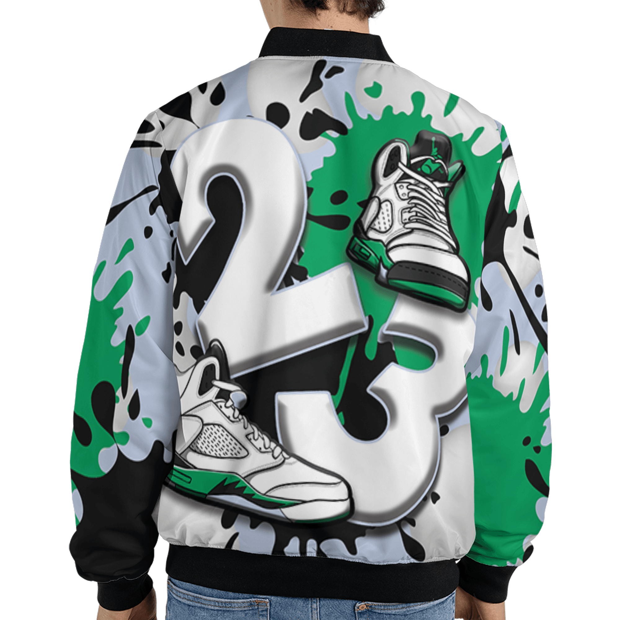 Lucky Green 5s Jacket Match Number 23 Paint White Monochrome Ball 3D All-Over Print - NastyJamz