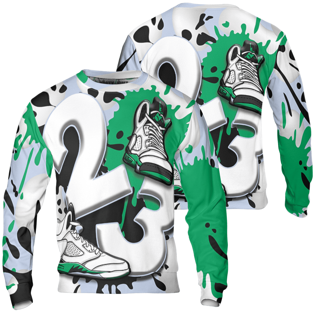 Lucky Green 5s Sweatshirt Match Number 23 Paint White Monochrome Ball 3D All-Over Print - NastyJamz