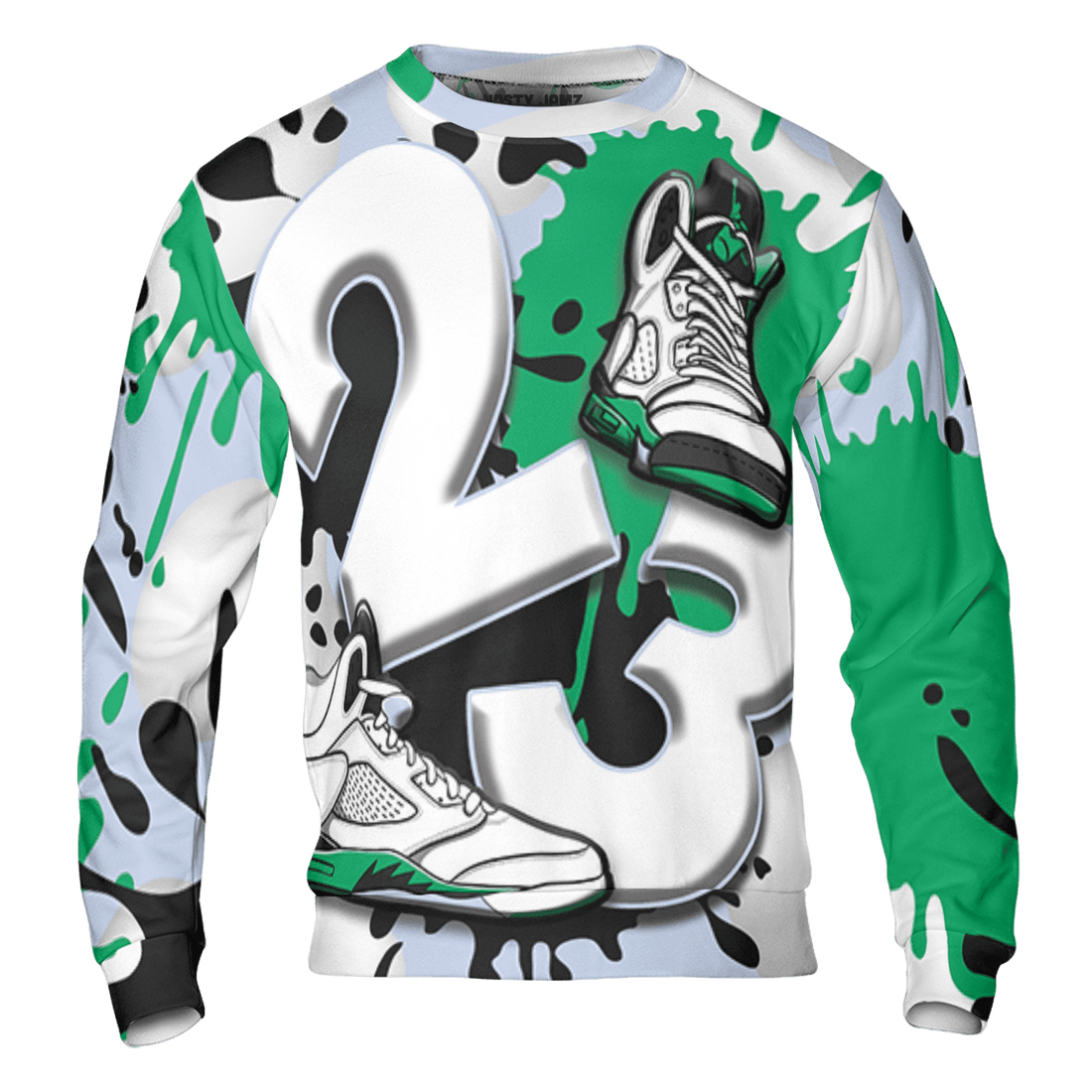 Lucky Green 5s Sweatshirt Match Number 23 Paint White Monochrome Ball 3D All-Over Print - NastyJamz