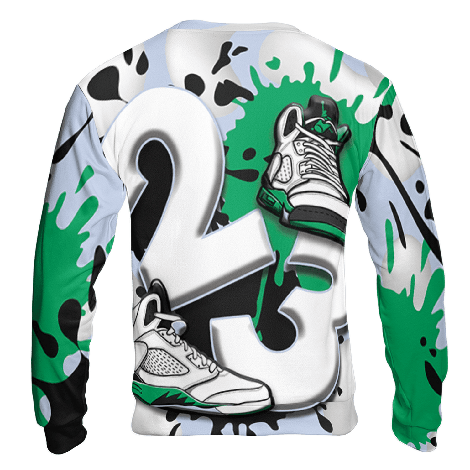 Lucky Green 5s Sweatshirt Match Number 23 Paint White Monochrome Ball 3D All-Over Print - NastyJamz