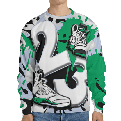 Lucky Green 5s Sweatshirt Match Number 23 Paint White Monochrome Ball 3D All-Over Print - NastyJamz