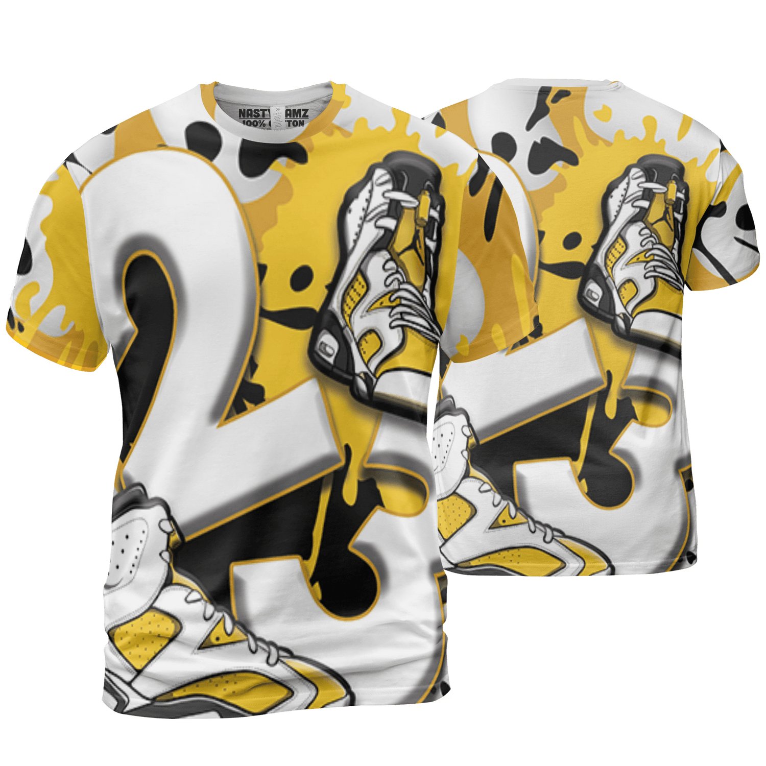 Yellow Ochre 6s T Shirt Match Number 23 Paint White Monochrome Ball 3D All-Over Print - NastyJamz