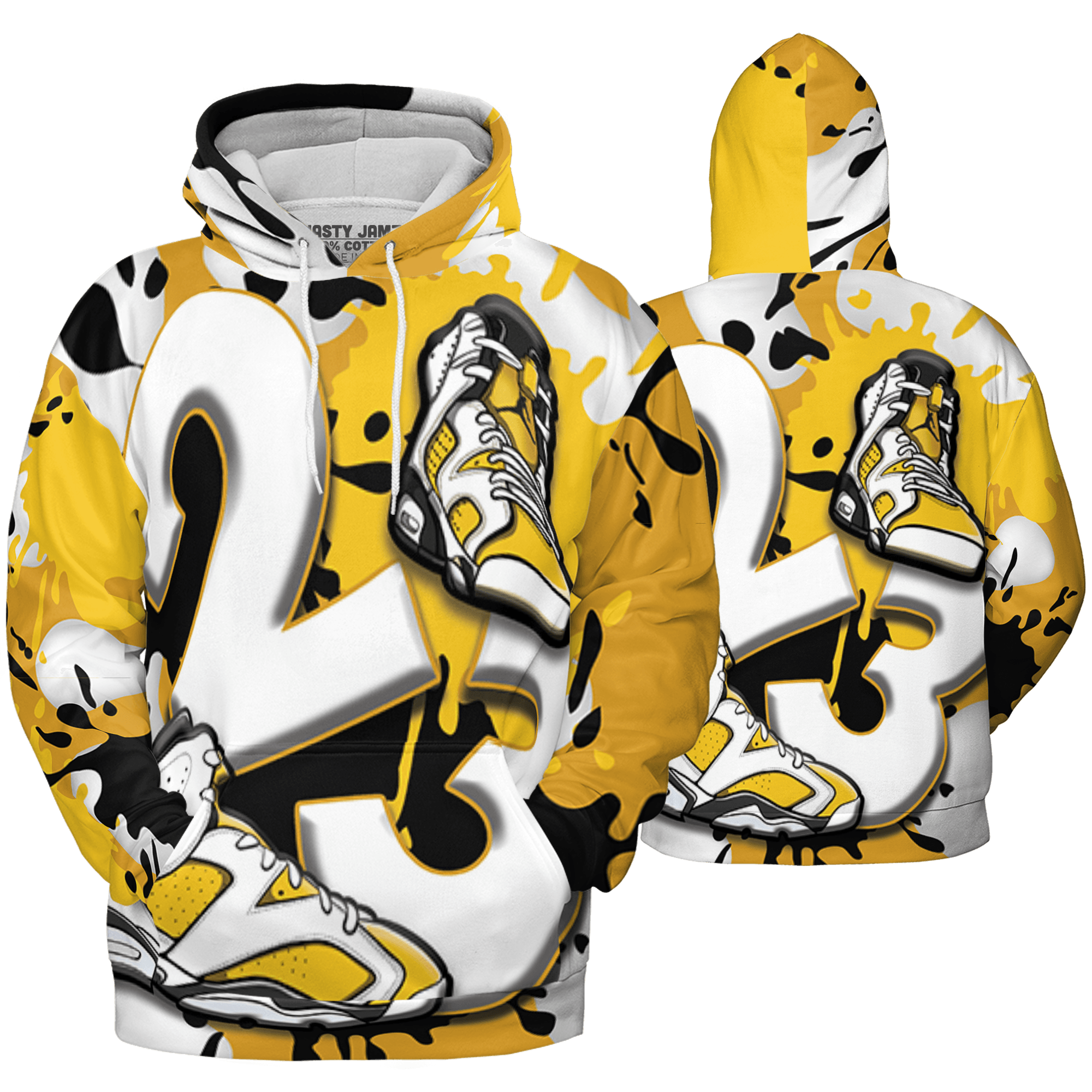 Yellow Ochre 6s Hoodie Match Number 23 Paint White Monochrome Ball 3D All-Over Print - NastyJamz