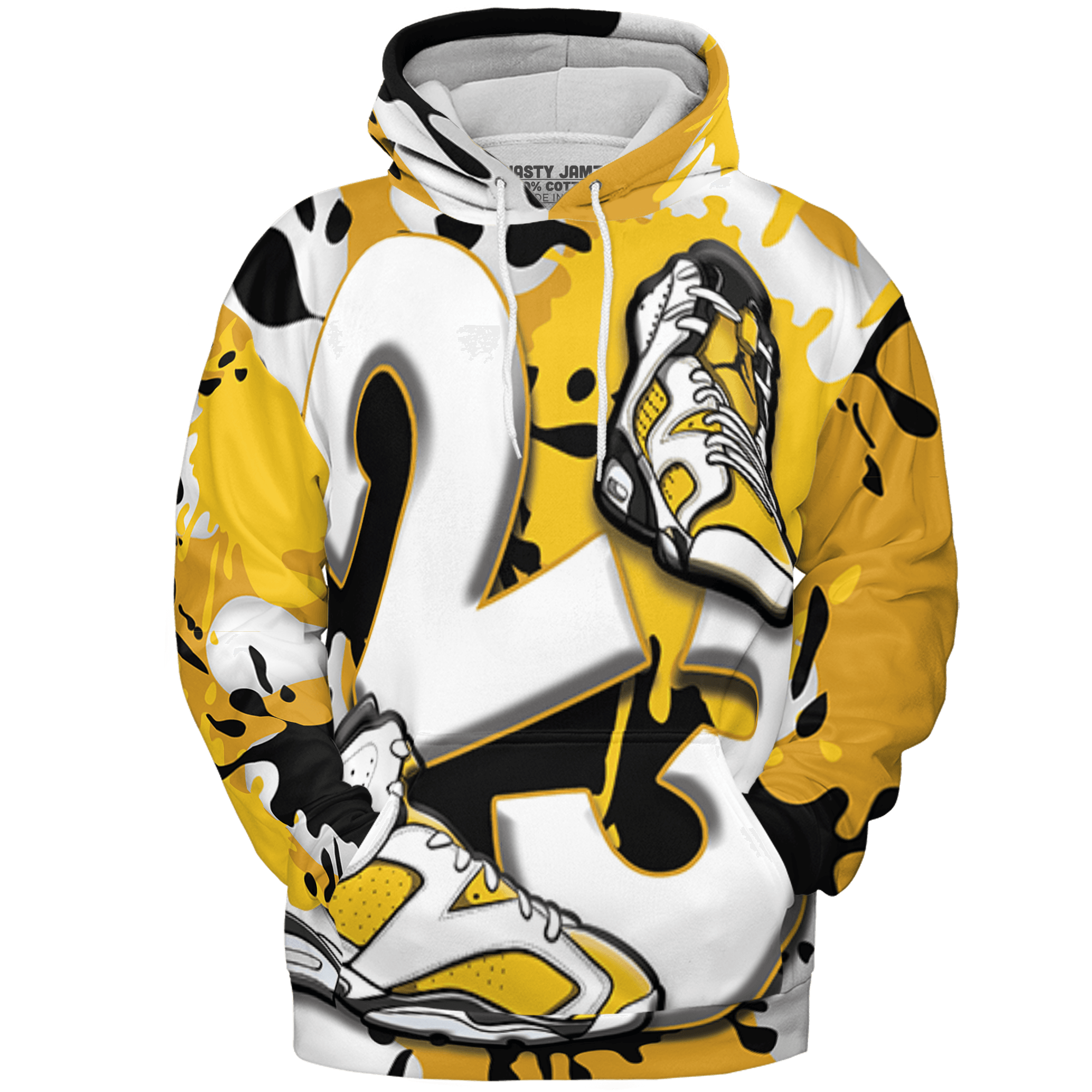 Yellow Ochre 6s Hoodie Match Number 23 Paint White Monochrome Ball 3D All-Over Print - NastyJamz