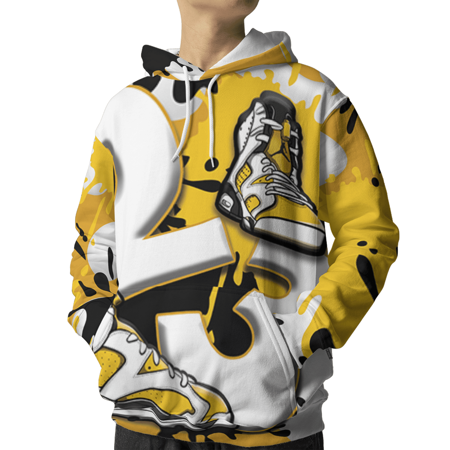 Yellow Ochre 6s Hoodie Match Number 23 Paint White Monochrome Ball 3D All-Over Print - NastyJamz