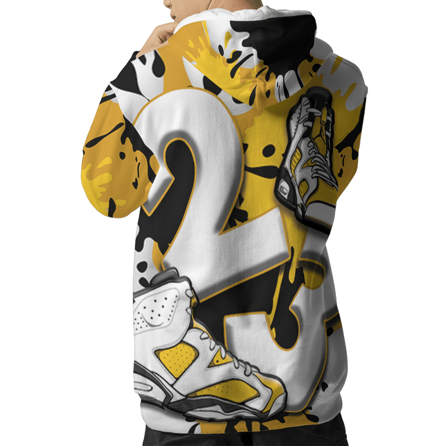 Yellow Ochre 6s Hoodie Match Number 23 Paint White Monochrome Ball 3D All-Over Print - NastyJamz