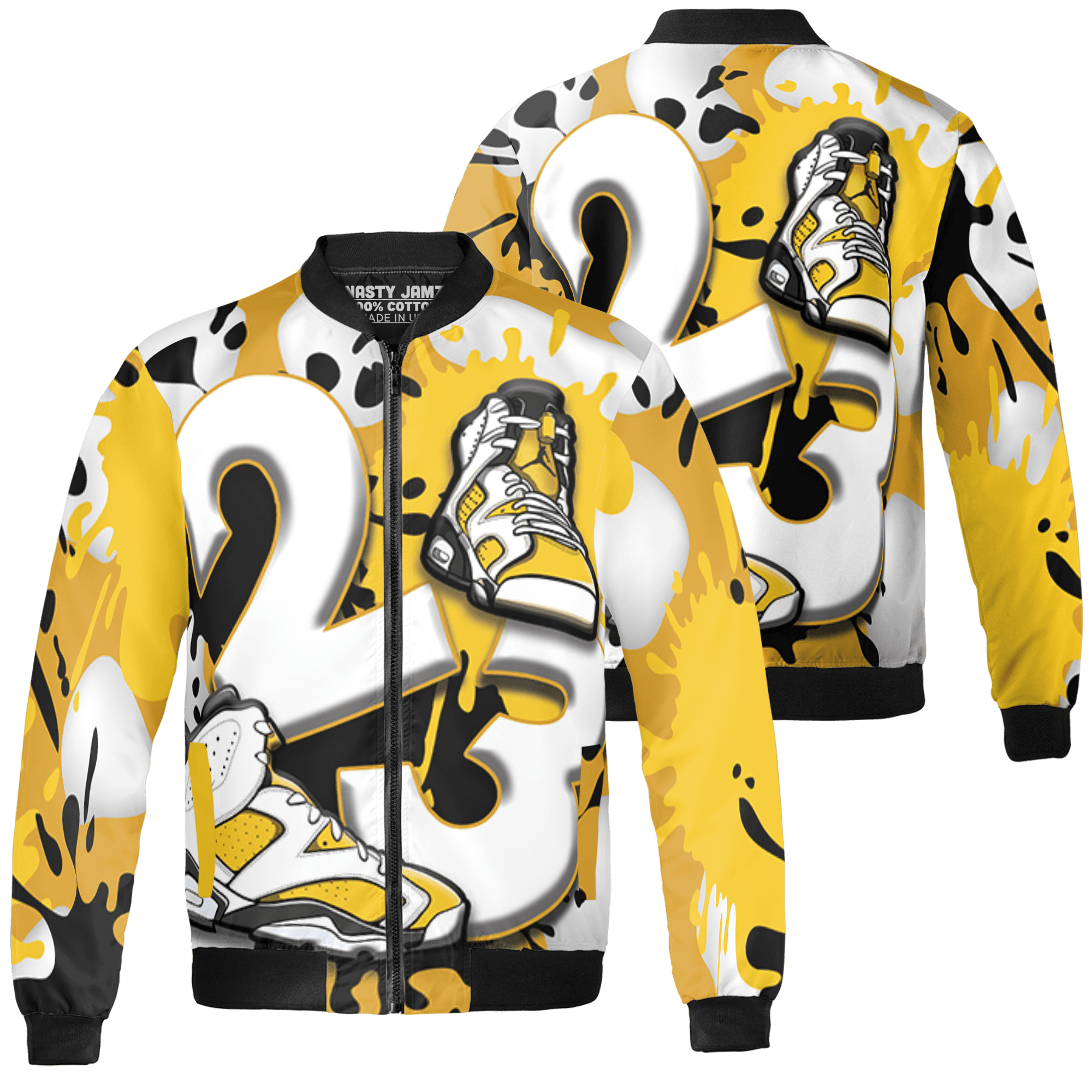 Yellow Ochre 6s Jacket Match Number 23 Paint White Monochrome Ball 3D All-Over Print - NastyJamz