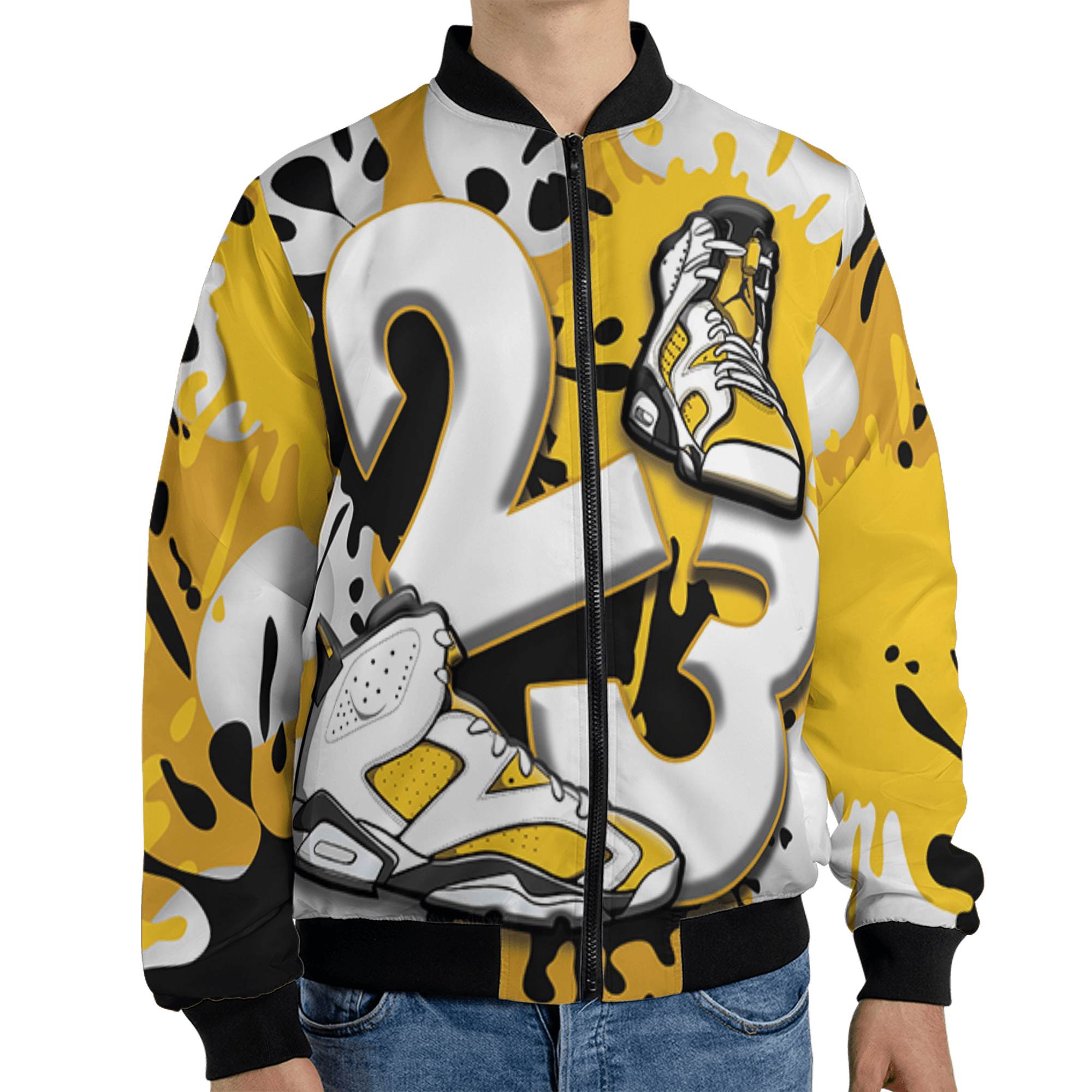 Yellow Ochre 6s Jacket Match Number 23 Paint White Monochrome Ball 3D All-Over Print - NastyJamz