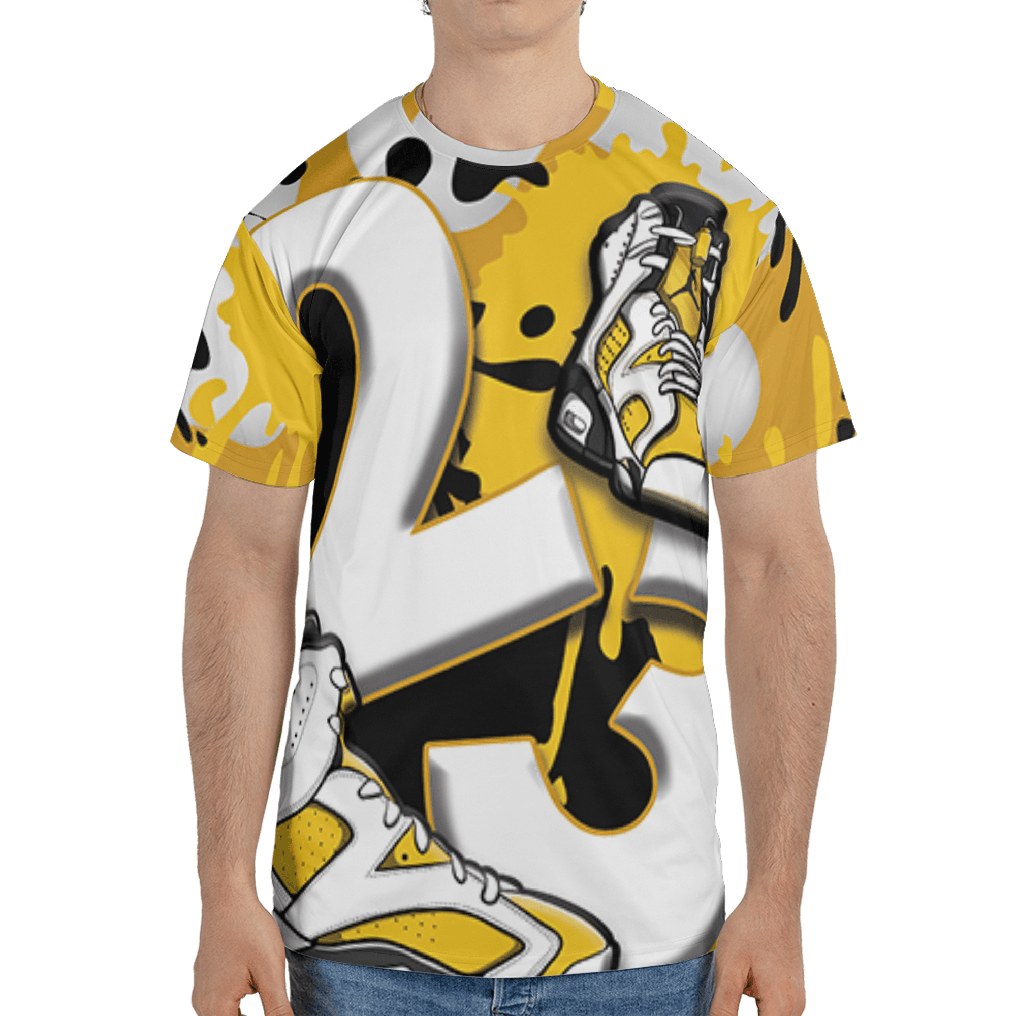 Yellow Ochre 6s T Shirt Match Number 23 Paint White Monochrome Ball 3D All-Over Print - NastyJamz