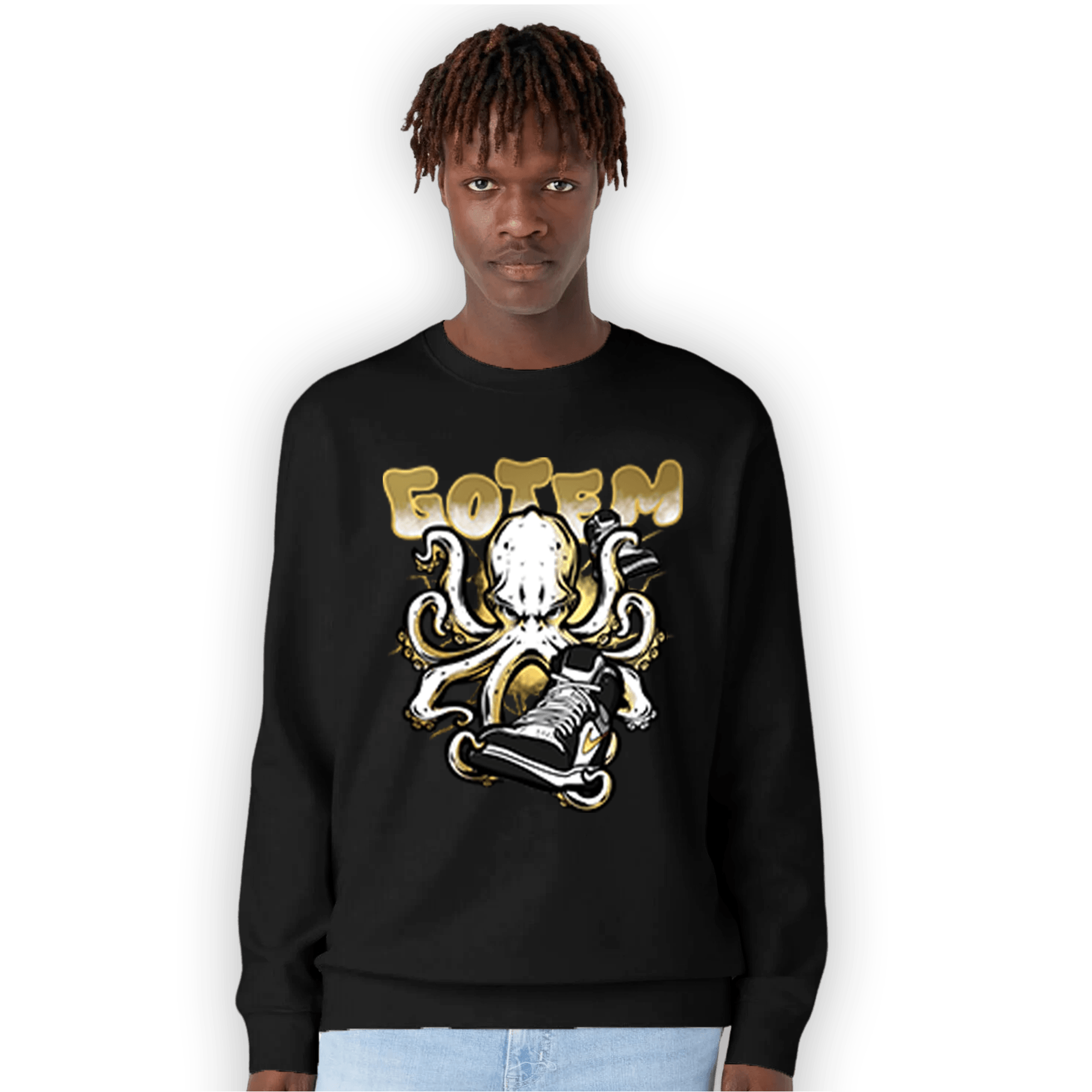 Mid SE Black Gold 1s Sweatshirt Match Octopus Got Em - NastyJamz