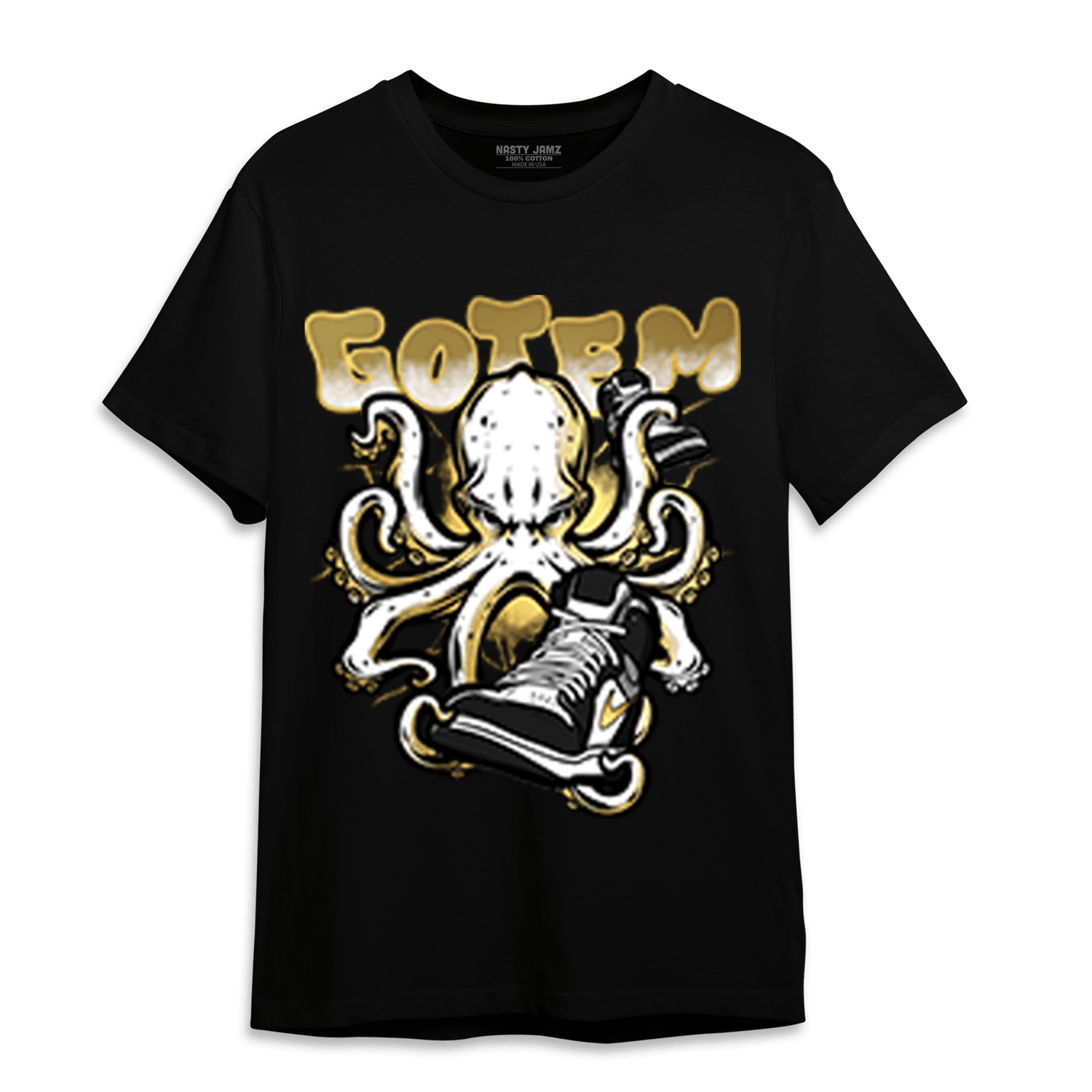 Mid SE Black Gold 1s T Shirt Match Octopus Got Em - NastyJamz