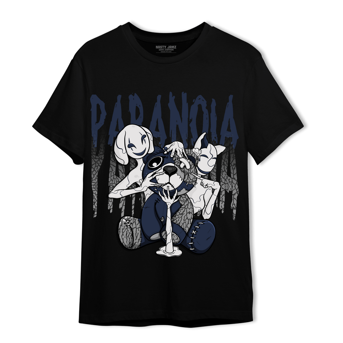 White Navy 3s T Shirt Match Paranoia BER - NastyJamz