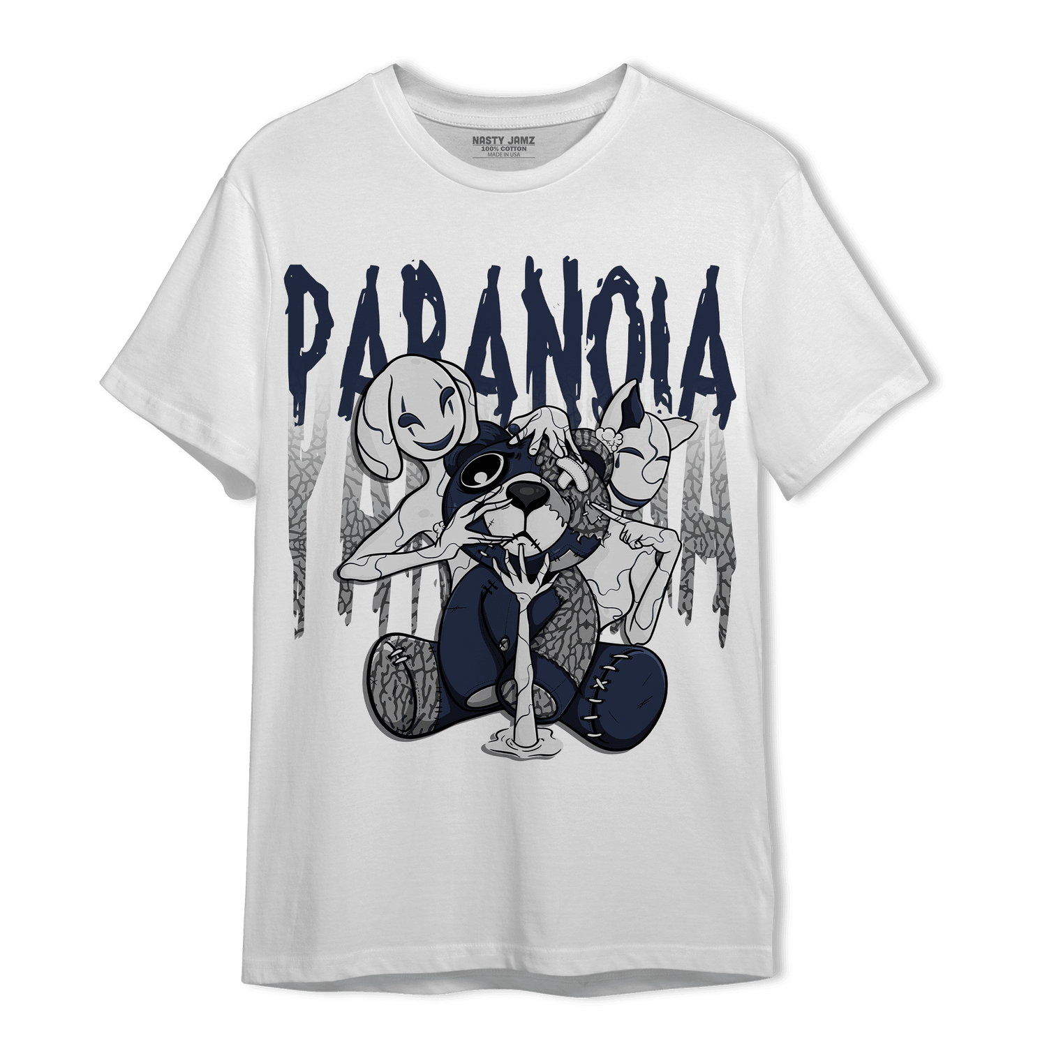 White Navy 3s T Shirt Match Paranoia BER - NastyJamz