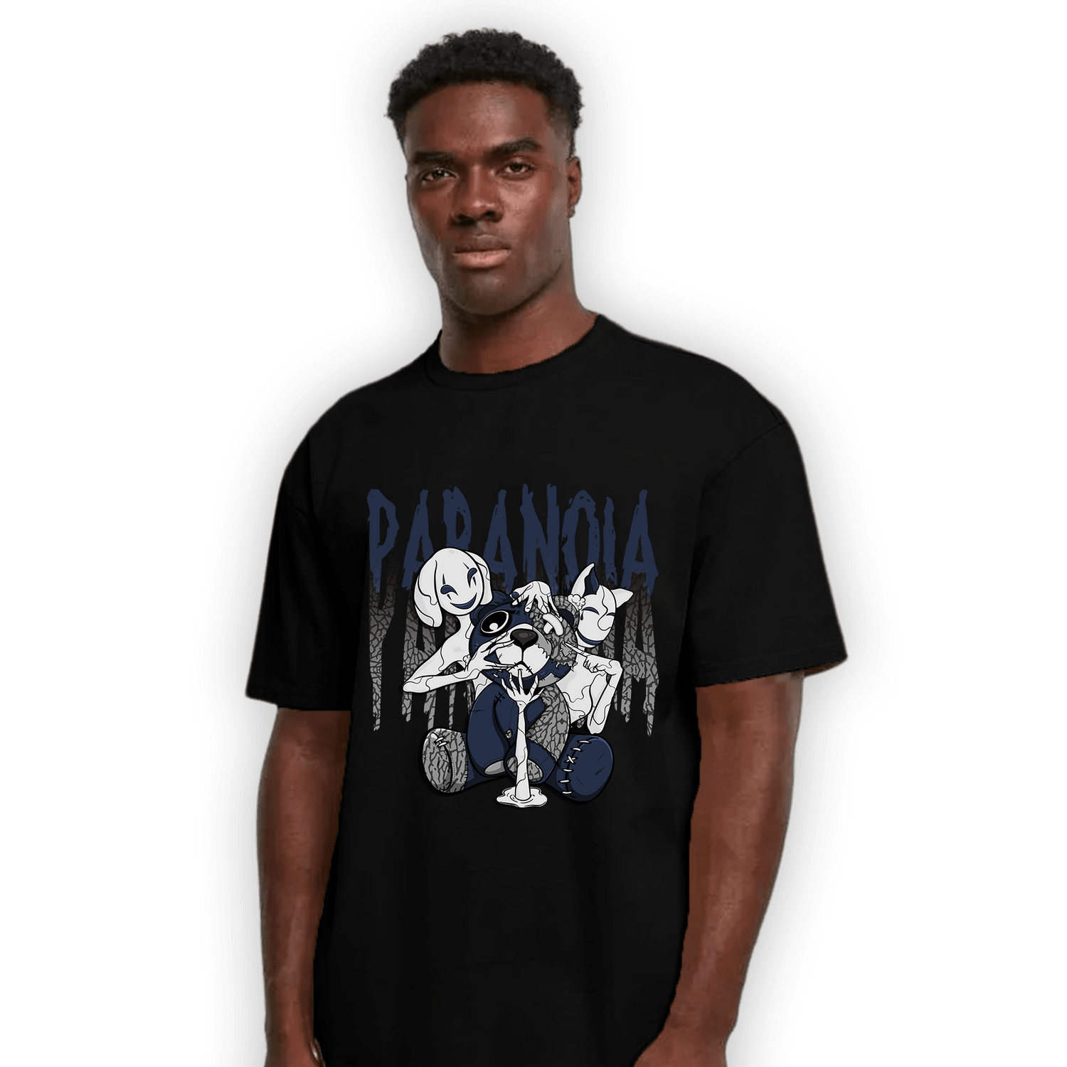 White Navy 3s T Shirt Match Paranoia BER - NastyJamz
