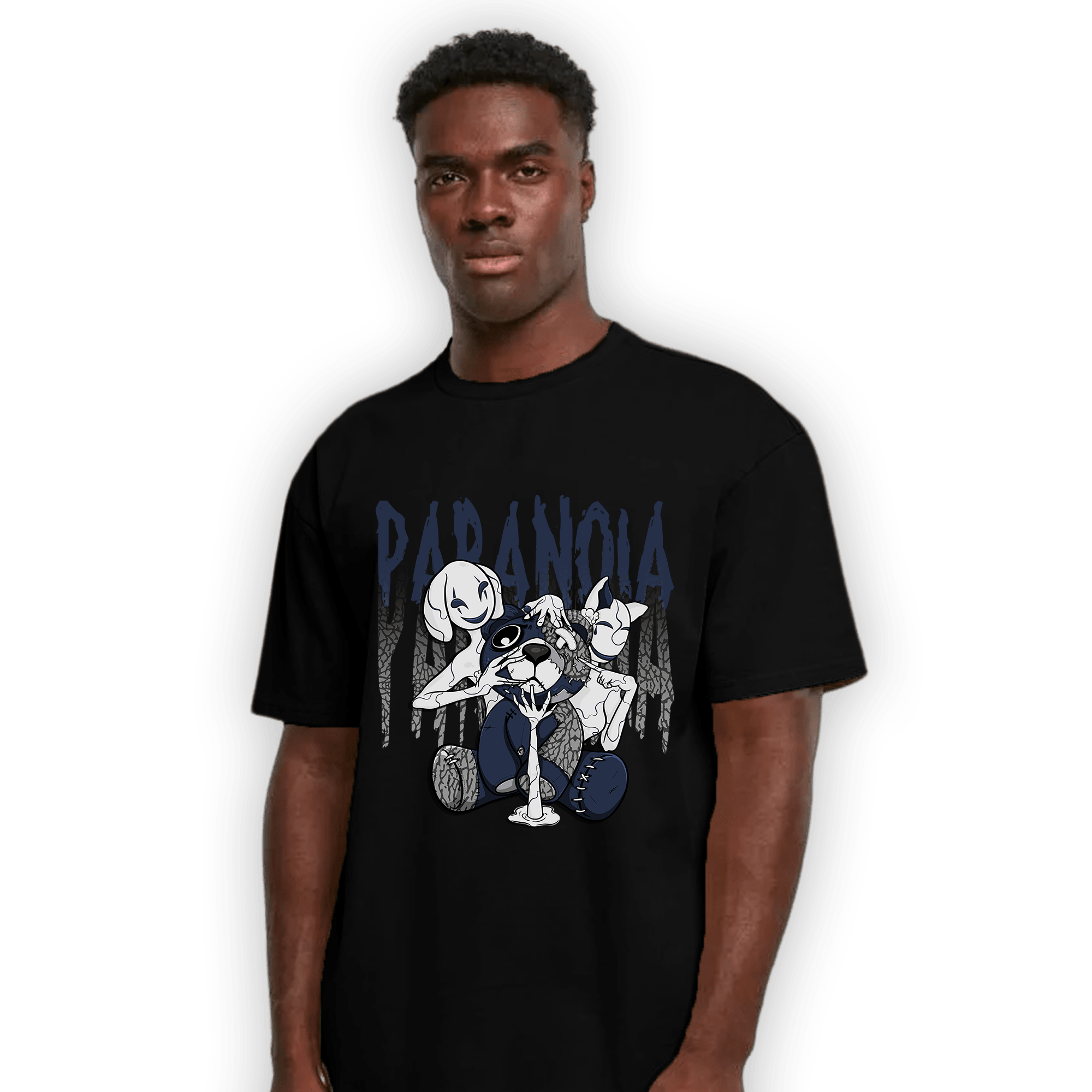 White Navy 3s T Shirt Match Paranoia BER - NastyJamz