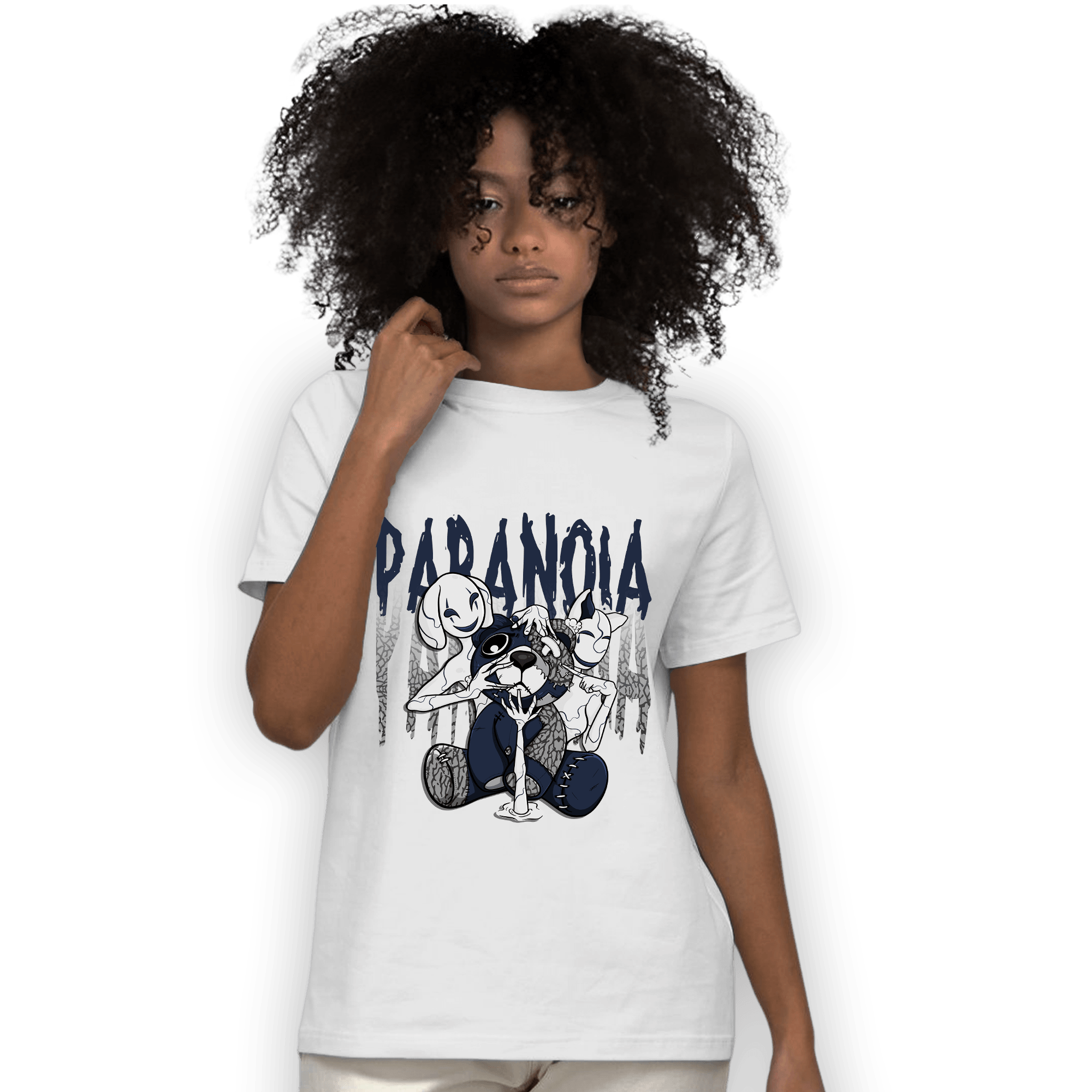 White Navy 3s T Shirt Match Paranoia BER - NastyJamz