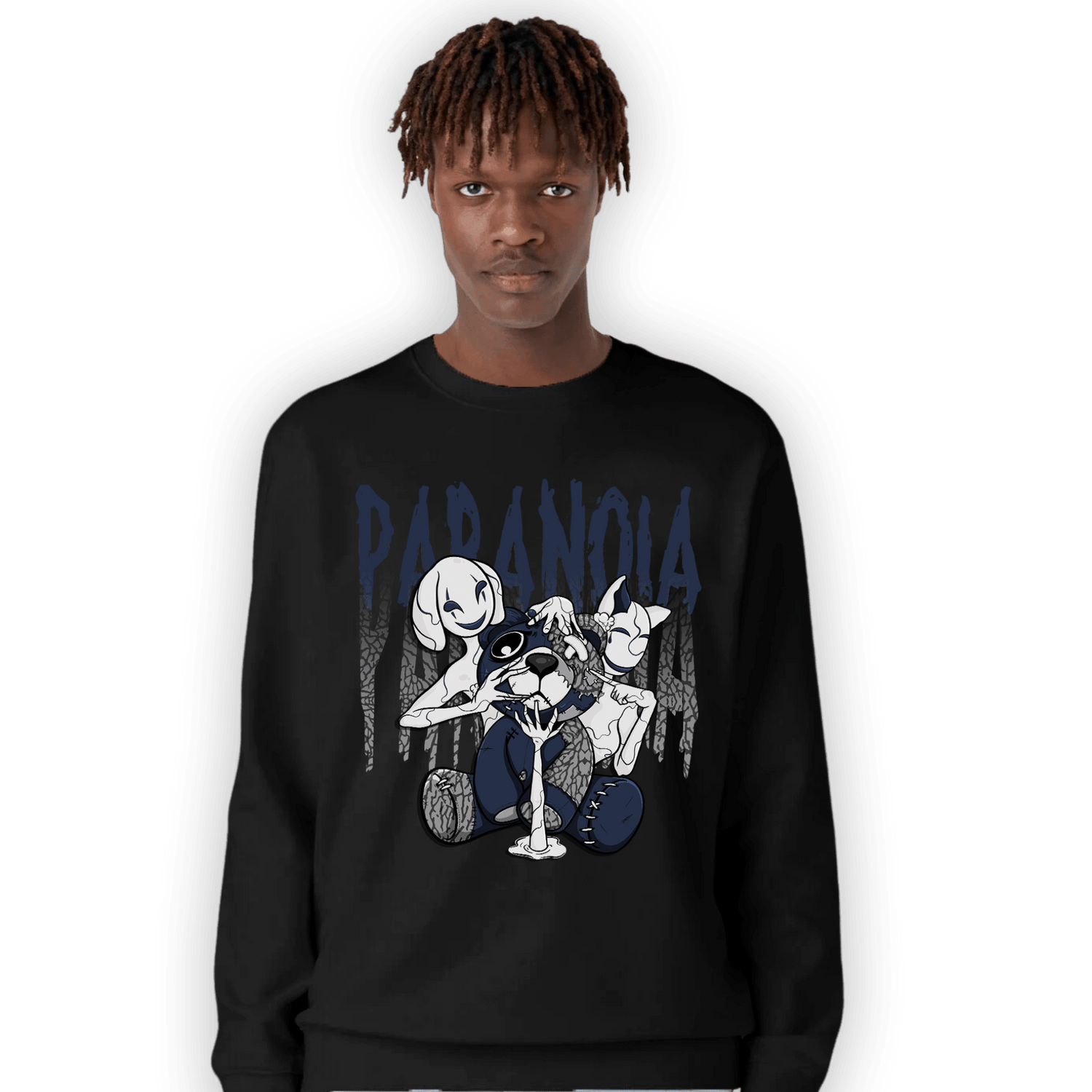 White Navy 3s Sweatshirt Match Paranoia BER - NastyJamz