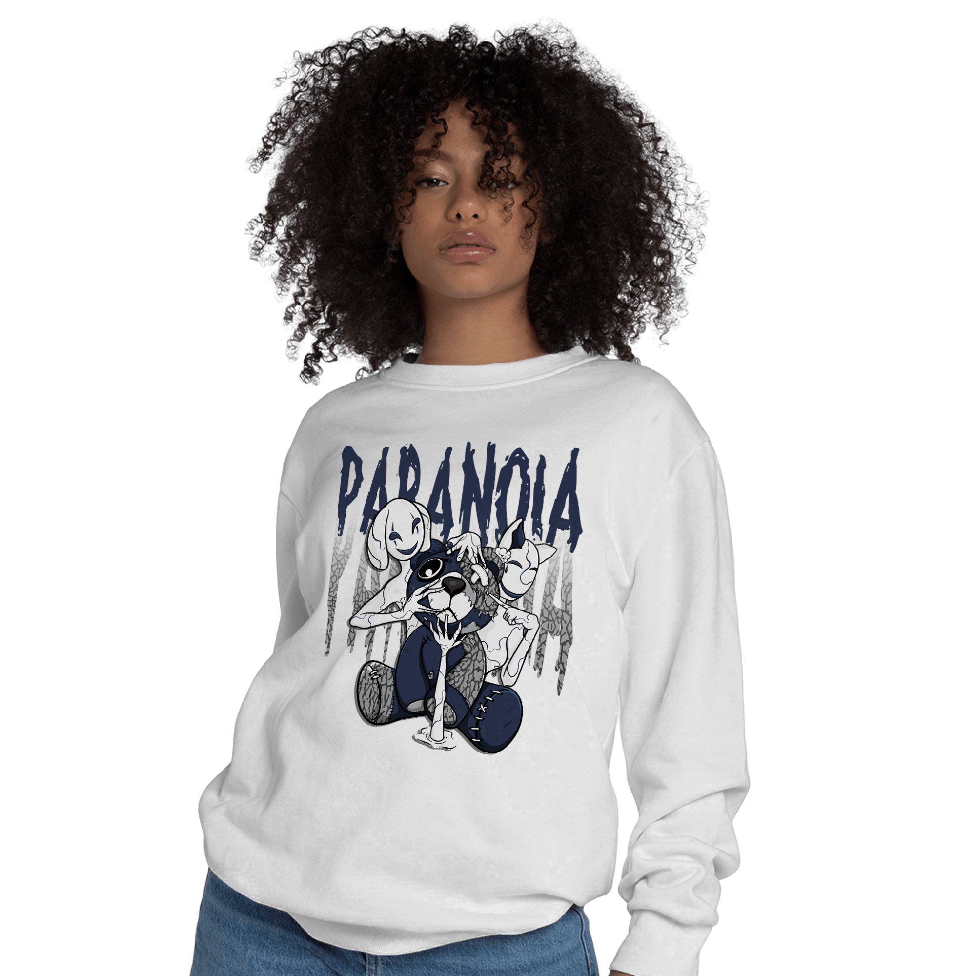 White Navy 3s Sweatshirt Match Paranoia BER - NastyJamz