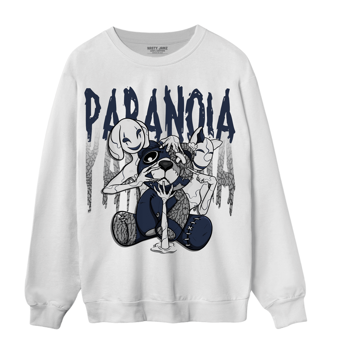 White Navy 3s Sweatshirt Match Paranoia BER - NastyJamz