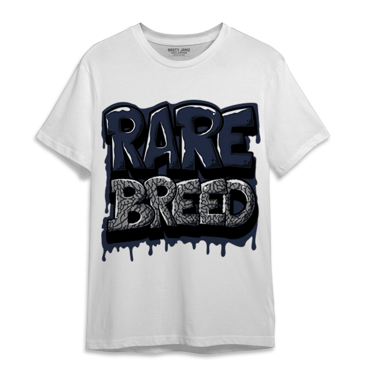 White Navy 3s T Shirt Match Rare Breed - NastyJamz