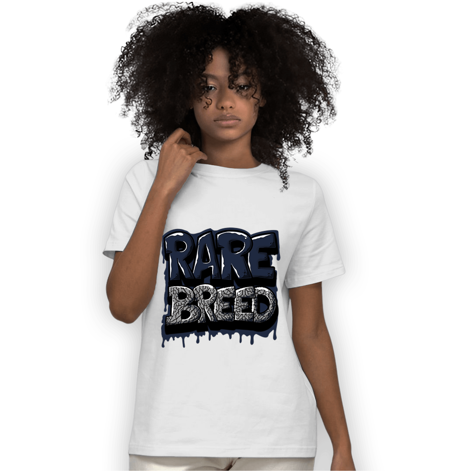 White Navy 3s T Shirt Match Rare Breed - NastyJamz