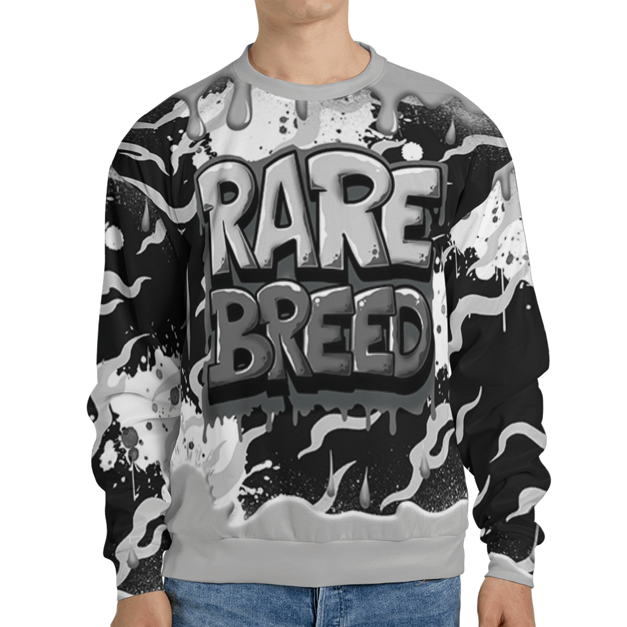 Retro High OG Black White 1s Sweatshirt Match Rare Breed 3D All-Over Print Drippin - NastyJamz