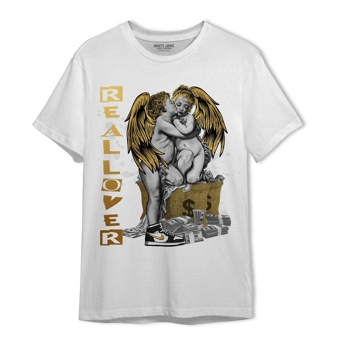 Mid SE Black Gold 1s T Shirt Match Real Lover Angel - NastyJamz