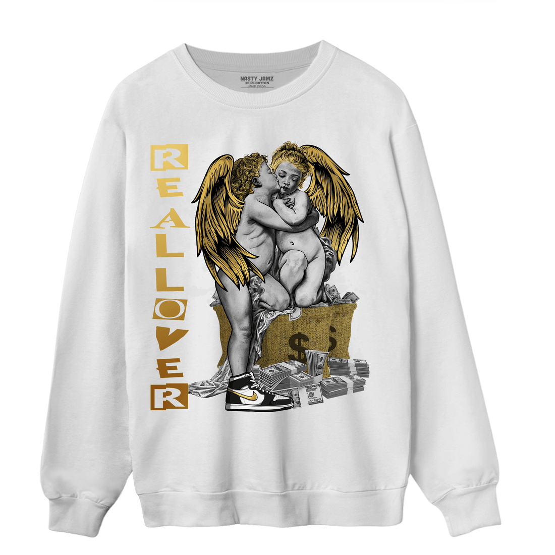Mid SE Black Gold 1s Sweatshirt Match Real Lover Angel - NastyJamz