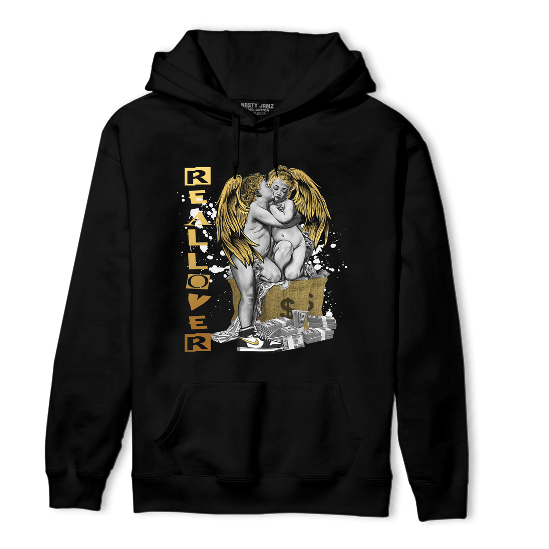 Mid SE Black Gold 1s Hoodie Match Real Lover Angel - NastyJamz