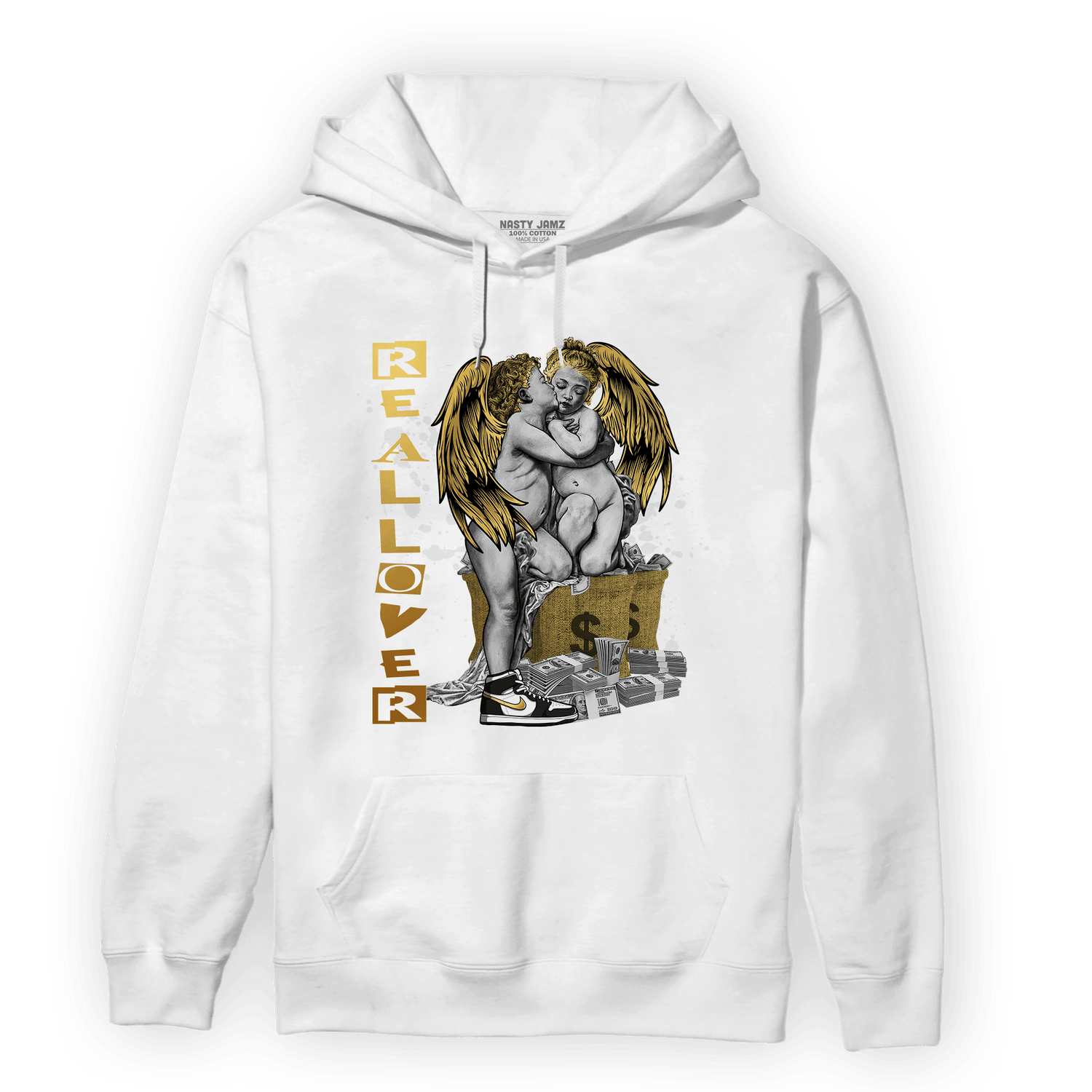Mid SE Black Gold 1s Hoodie Match Real Lover Angel - NastyJamz