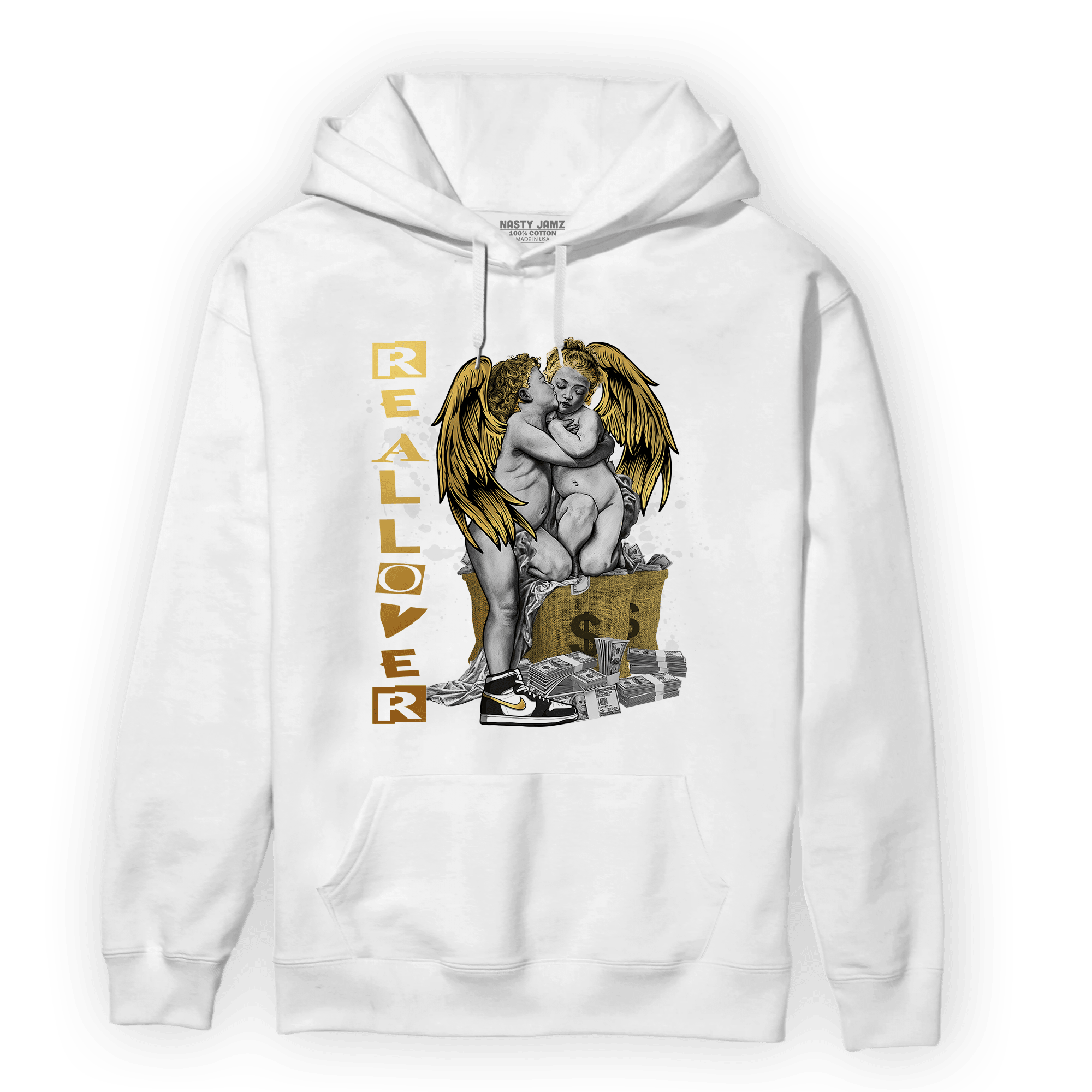 Mid SE Black Gold 1s Hoodie Match Real Lover Angel - NastyJamz